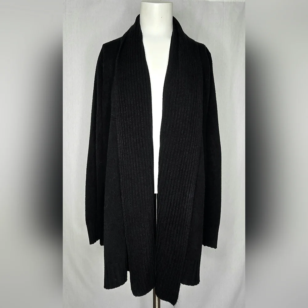 Nouveaux Black Shawl Collar Cardigan Longline Ribbed Sweater EUC Size L‎